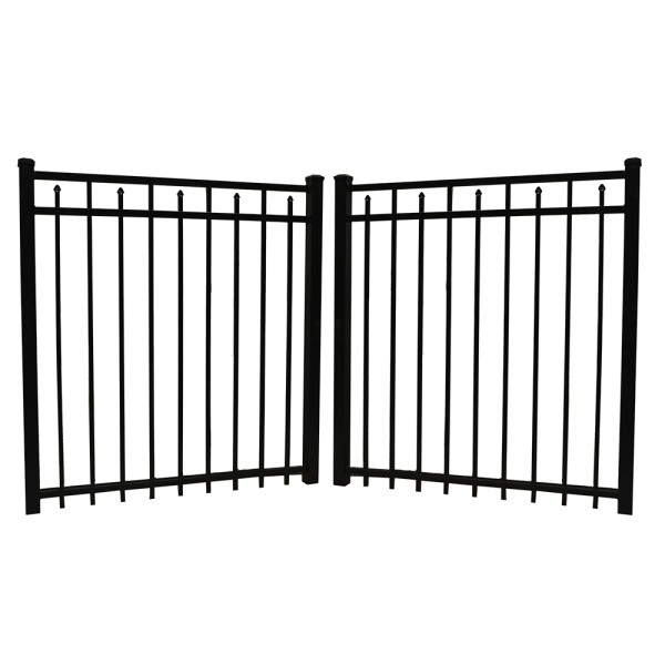 Durables 4' High Canton Black Aluminum Double Gate with Nationwide Gate Hardware (8' Wide Gate Opening)