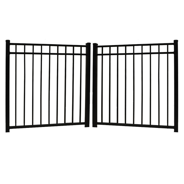 Durables 4 1/2' X 60" Hamilton Black Aluminum Double Drive Gate with Trident 10" Pool Latch, Two Sets of Self-Closing Hinges and Key-Locking Drop Rod - DBAL-FLTP-4.5X60FL 
