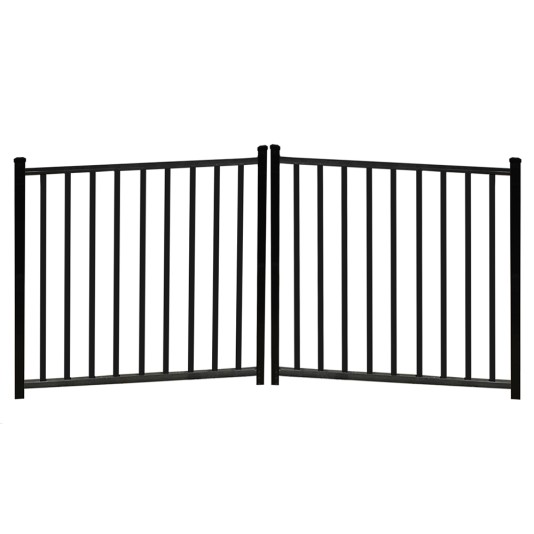 Durables 4 1/2' X 10' Canfield Black Aluminum Double Drive Gate with Trident 10" Pool Latch, Two Sets of Self-Closing Hinges and Key-Locking Drop Rod - DBAL-FLTP2-4X60FL 