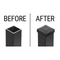 2" Sq. Flat Vinyl Post Cap For Aluminum Post (Black) - Before and After Installation Example