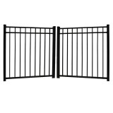 Durables 4 1/2' X 60" Hamilton Black Aluminum Double Drive Gate with Trident 10" Pool Latch, Two Sets of Self-Closing Hinges and Key-Locking Drop Rod - DBAL-FLTP-4.5X60FL